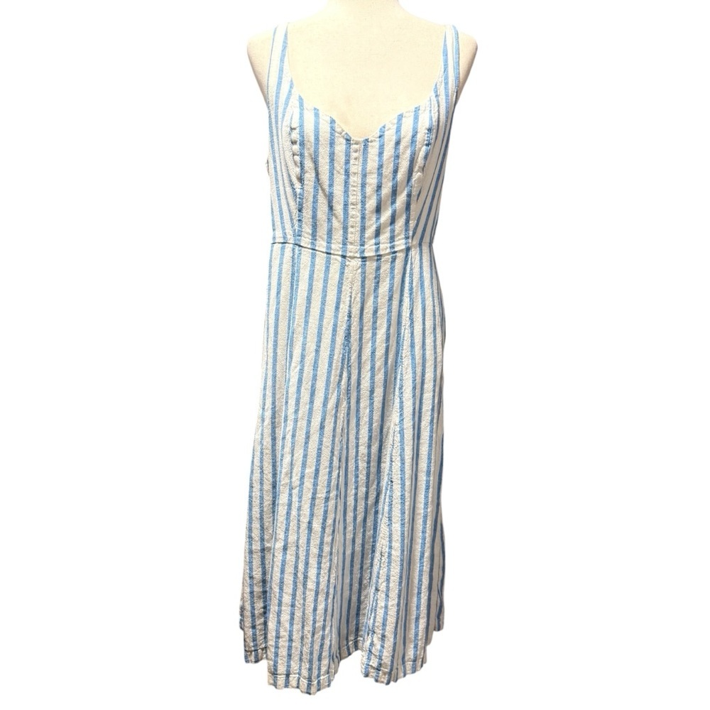 Old Navy‎ Linen Blend Striped Midi Dress Size L Tall Smocked Back Beachy Coastal